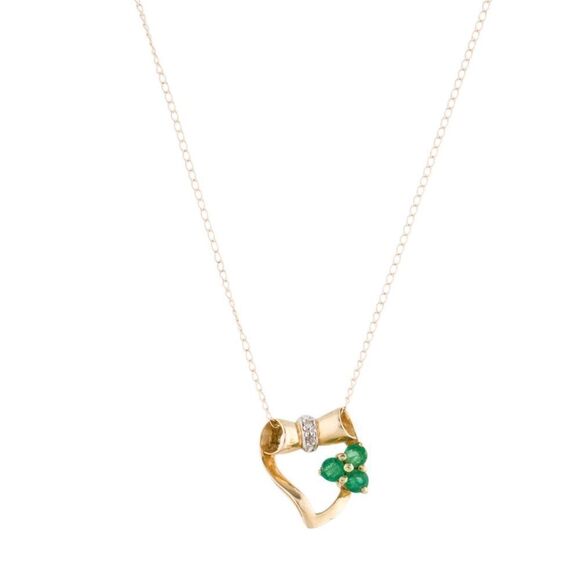 14K Yellow Gold Round Brilliant Emeralds necklace - Picture 1 of 3